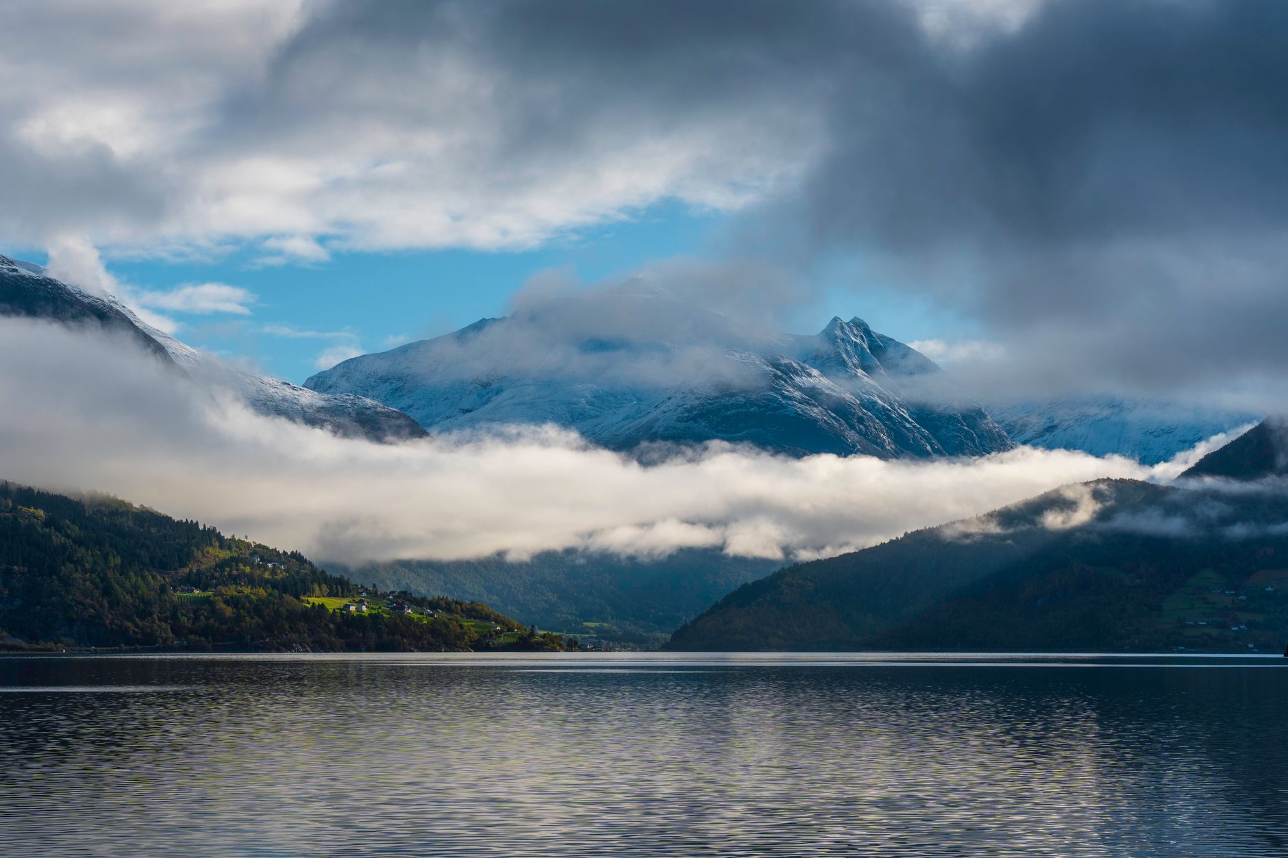 Tranquil Scandinavian fjord landscape at dawn